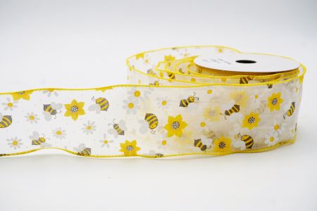 Ruban de collection Printemps Fleur avec abeilles_KF7565GC-1-6_blanc